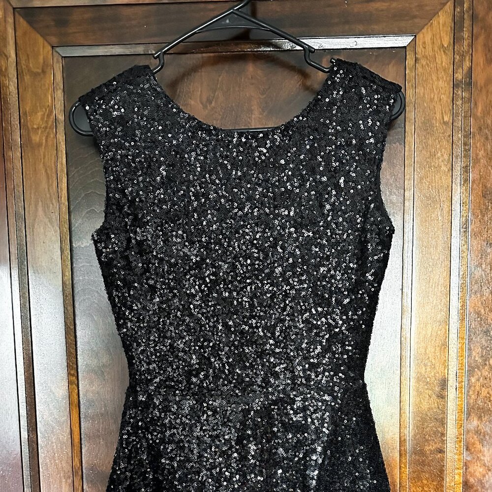 Tobi Black Sequin Mini Dress High Neckline Low Back